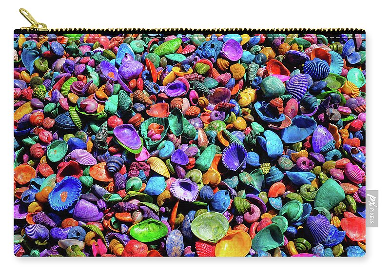 Seashells Zip Pouch featuring the photograph Vibrant Colorful Carpet of Colored Seashells by Kathy Anselmo