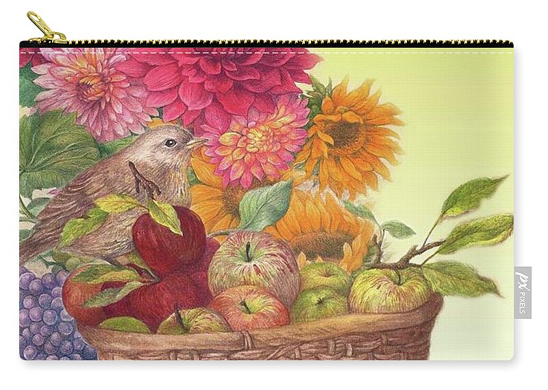 Fall Blooms Zip Pouch featuring the painting Vibrant Fall Florals and Harvest by Judith Cheng