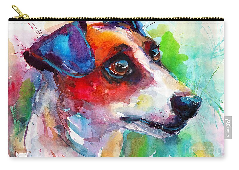 Jack Russell Zip Pouch featuring the painting Vibrant Jack Russell Terrier dog by Svetlana Novikova