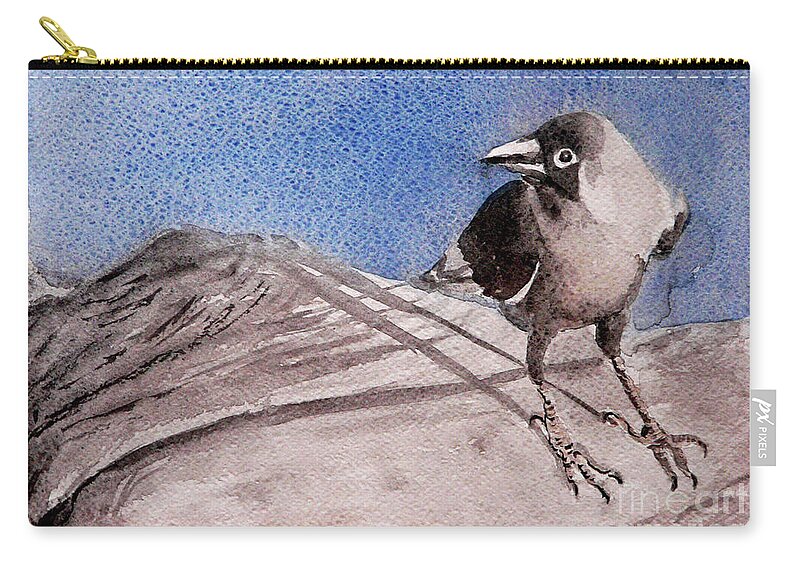 Crow Zip Pouch featuring the painting View by Jasna Dragun