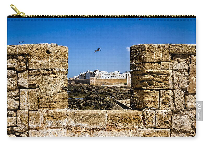 Essaouira Zip Pouch featuring the photograph View of Essaouira Morocco by Lindley Johnson
