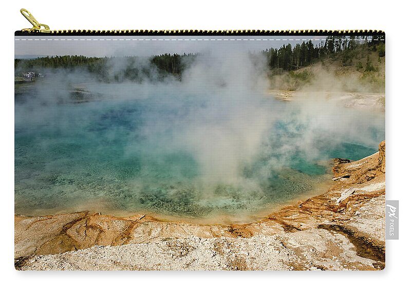  Yellowstone Zip Pouch featuring the photograph View of Excelsior Geyser, Yellowstone by Aashish Vaidya