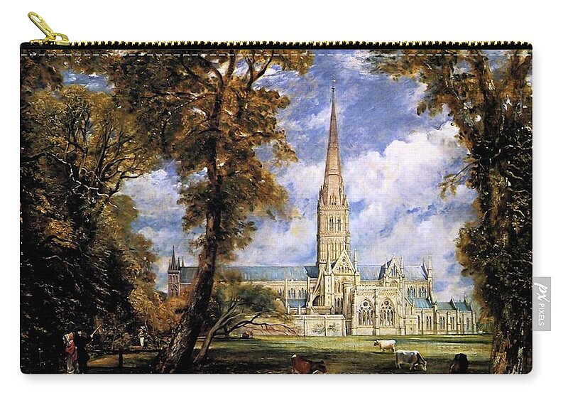 View Of Salisbury Cathdral Zip Pouch featuring the painting View of Salisbury Cathdral by John Constable
