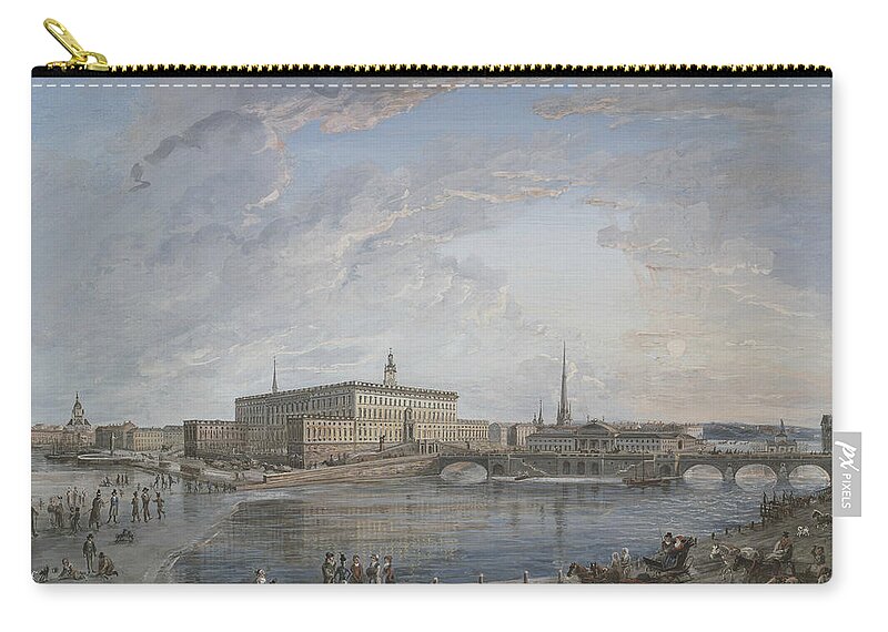 19th Century Art Zip Pouch featuring the painting View of Stockholm by Elias Martin