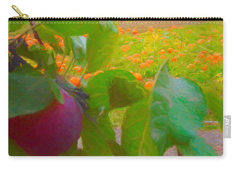Farm Landscape Zip Pouch featuring the mixed media View of the Pumpkin Patch by Susan Lafleur