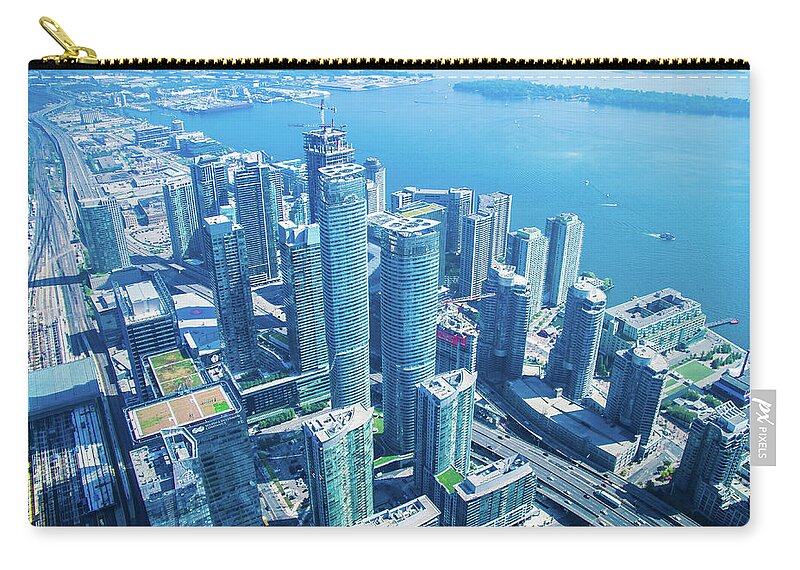 18sep16 Zip Pouch featuring the photograph View of Toronto Waterfront from CN Tower by Jeff at JSJ Photography