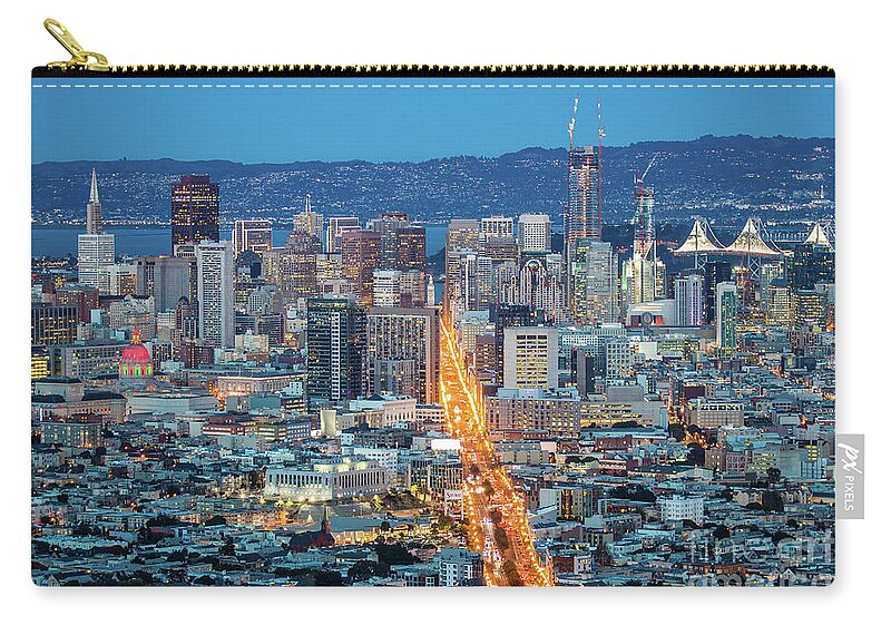 Bridge Zip Pouch featuring the photograph View over San Francisco by Night, California in USA by Amanda Mohler