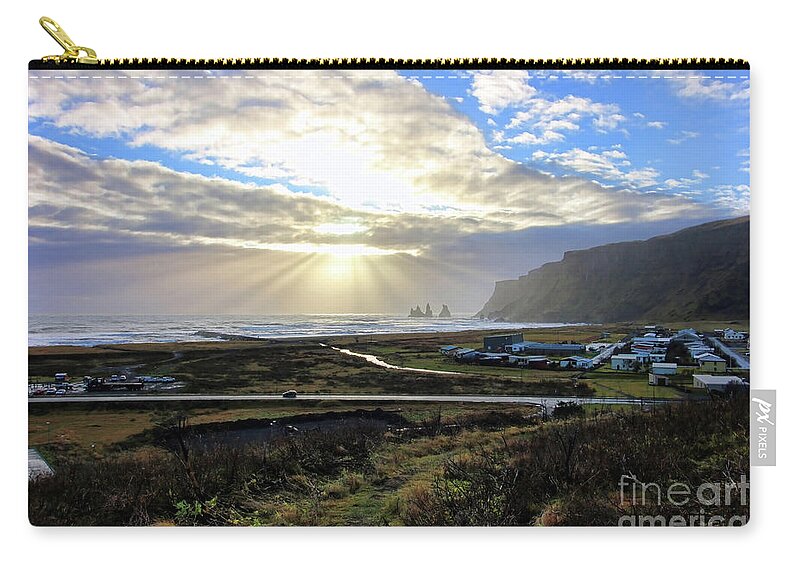 Vik Zip Pouch featuring the photograph Vik Iceland Sunrays 7028 by Jack Schultz