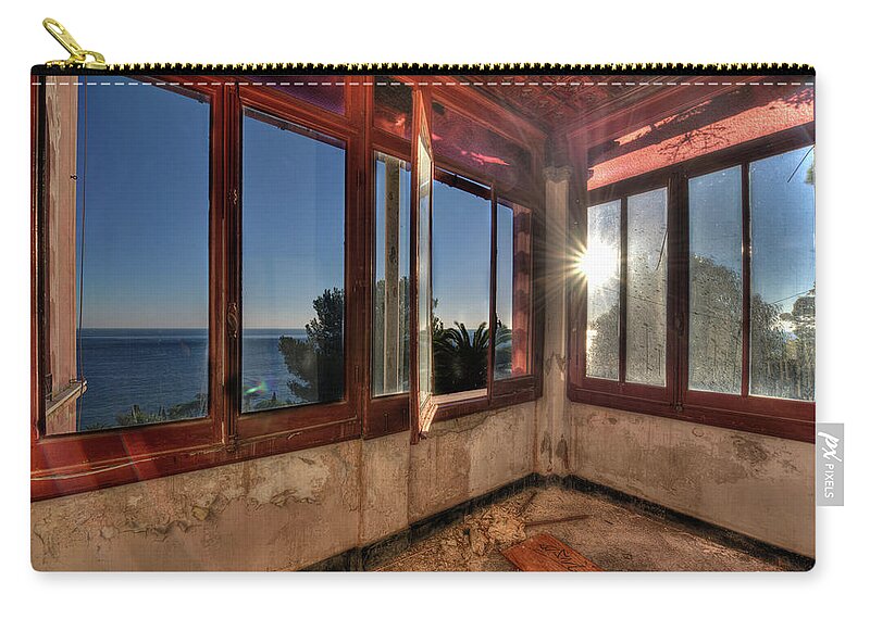 Luoghi Abbandonati Zip Pouch featuring the photograph Villa Of Windows On The Sea - Villa Delle Finestre Sul Mare IIi by Enrico Pelos