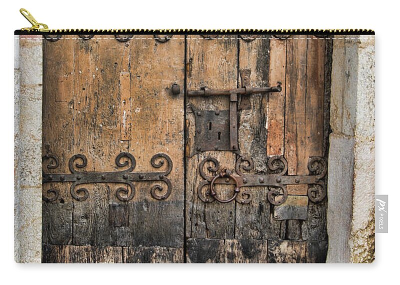 France Zip Pouch featuring the photograph Village Chateau French Old Ancient Door Color by Chuck Kuhn