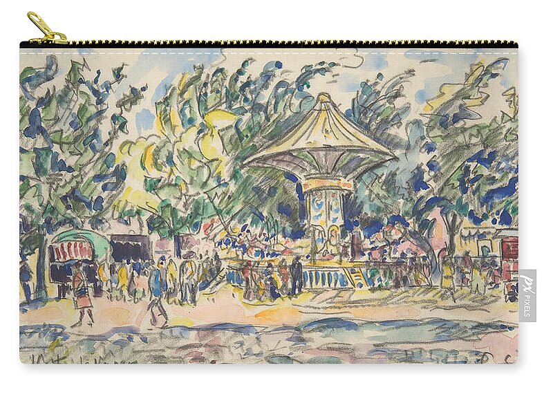 19th Century Art Zip Pouch featuring the drawing Village Festival by Paul Signac