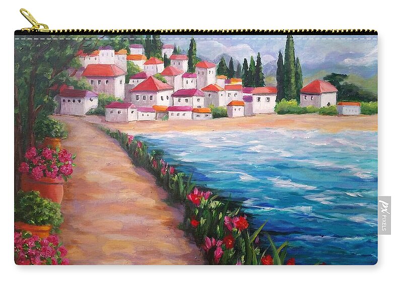Landscape Zip Pouch featuring the painting Villas by the Sea by Rosie Sherman