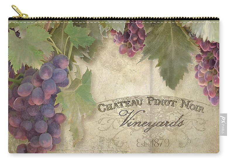 Pinot Noir Grapes Carry-all Pouch featuring the painting Vineyard Series - Chateau Pinot Noir Vineyards Sign by Audrey Jeanne Roberts
