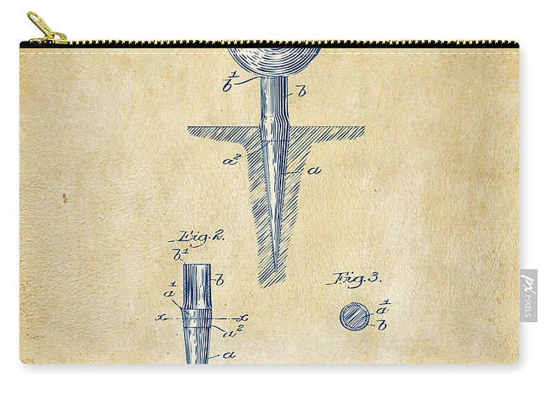 Golf Zip Pouch featuring the digital art Vintage 1899 Golf Tee Patent Artwork by Nikki Marie Smith
