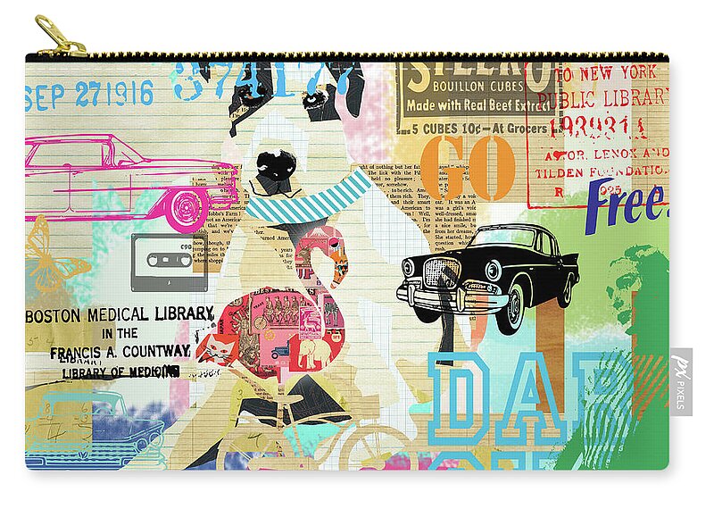 Vintage Collage Dane Carry-all Pouch featuring the mixed media Vintage Collage Dane by Claudia Schoen