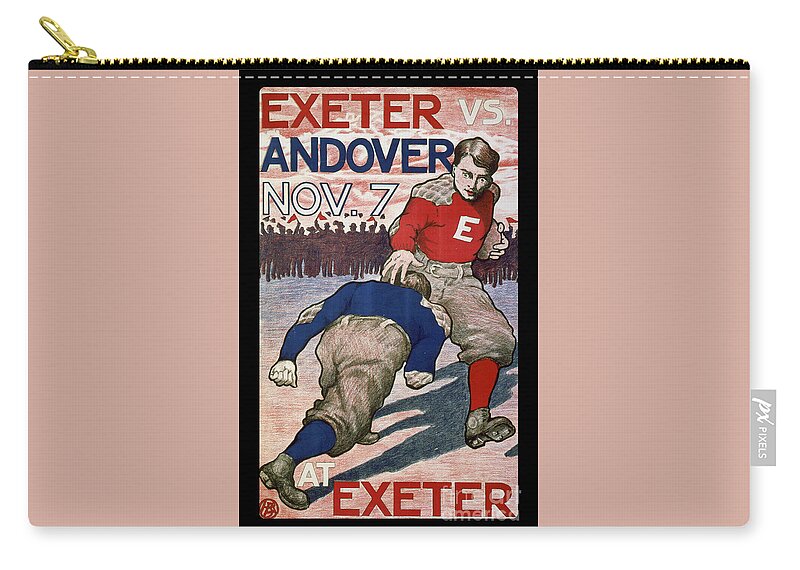 Exeter Zip Pouch featuring the drawing Vintage College Football Exeter Andover by Edward Fielding