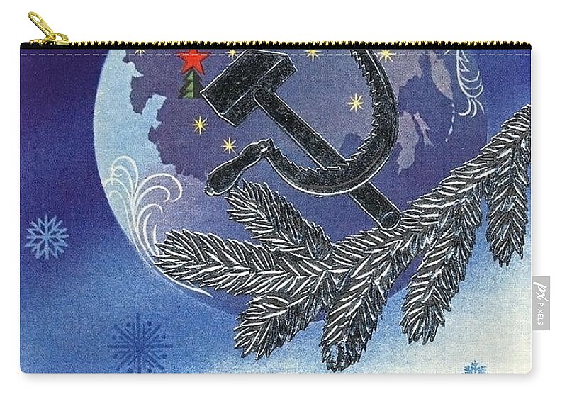 Communist Zip Pouch featuring the painting Vintage communist New Year postcard by Long Shot