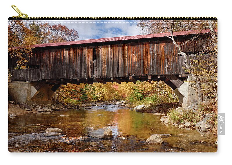 #jefffolger Zip Pouch featuring the photograph Vintage Durgin covered bridge by Jeff Folger
