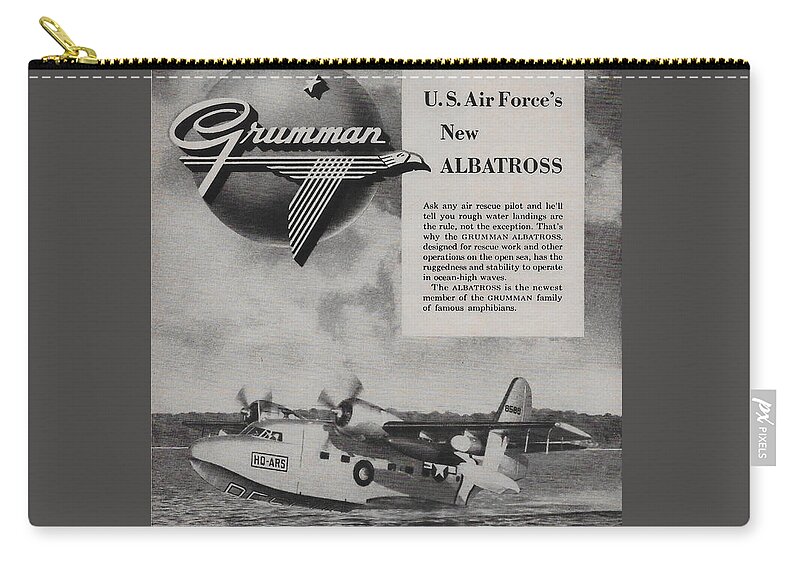 James Smullins Zip Pouch featuring the mixed media Vintage Grumman Albatross as 1949 by James Smullins