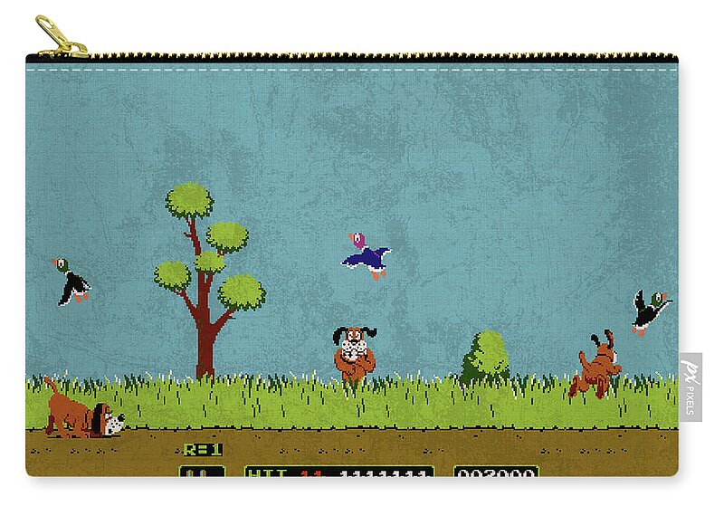 Vintage Zip Pouch featuring the mixed media Vintage Nintendo NES Duck Hunt Game Scene by Design Turnpike