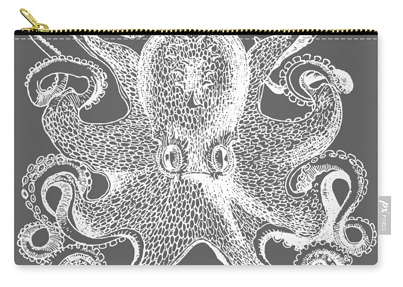 Sea Zip Pouch featuring the digital art Vintage Octopus Illustration by Edward Fielding