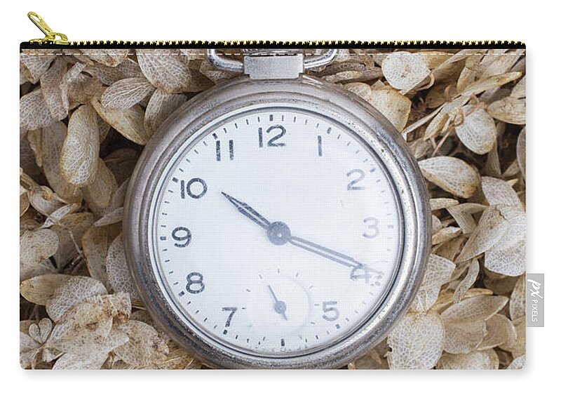 Still Life Zip Pouch featuring the photograph Vintage pocket watch over dried flowers by Edward Fielding