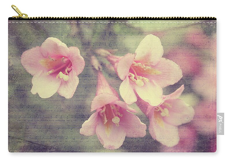 Flower Zip Pouch featuring the digital art Vintage Spring Weigela by Trina Ansel