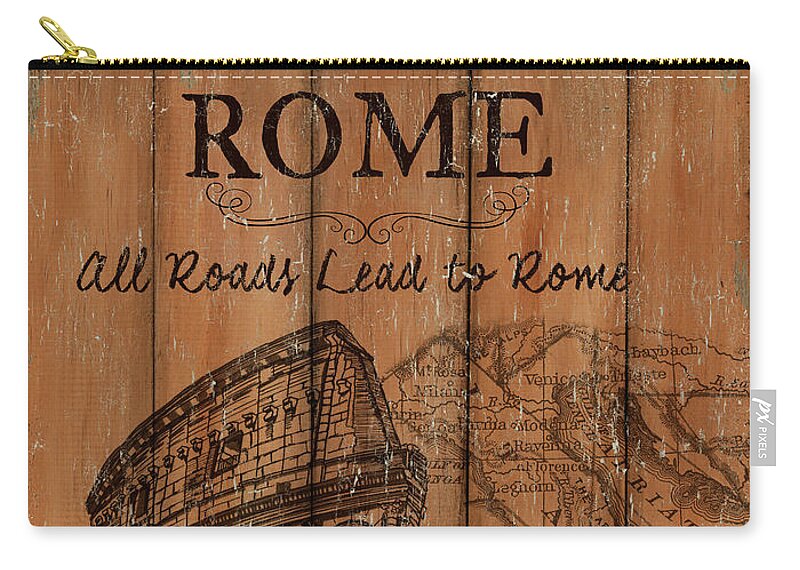 Rome Zip Pouch featuring the painting Vintage Travel Rome by Debbie DeWitt