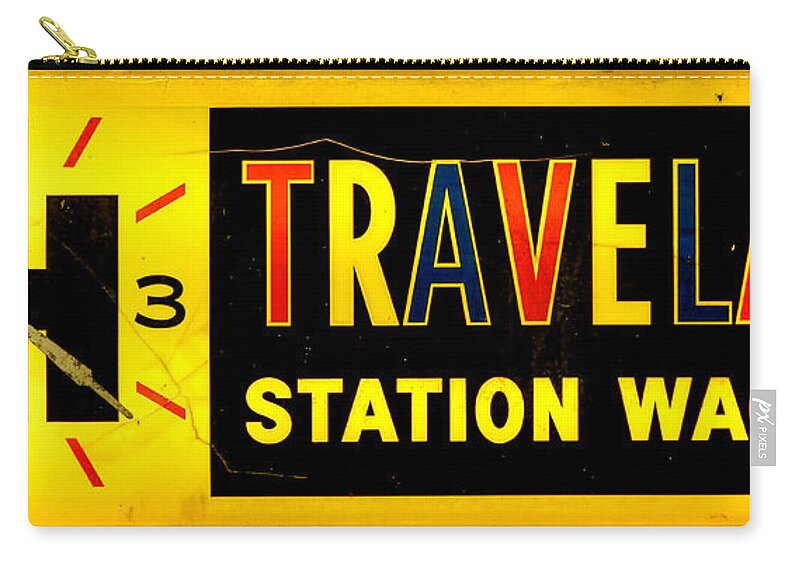 Travelall Zip Pouch featuring the photograph Vintage Travelall Station Wagons Sign by Olivier Le Queinec