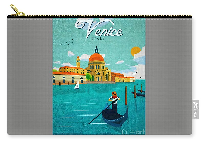 Venice Zip Pouch featuring the painting Vintage Veince - Travel Poster by Ian Gledhill