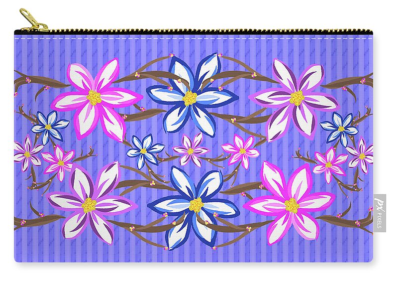 Gravityx9 Zip Pouch featuring the mixed media Violet Stripes with Flowers by Gravityx9 Designs