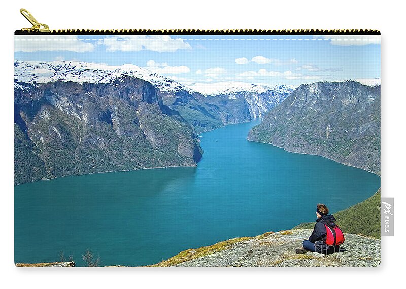 Europe Zip Pouch featuring the photograph Visitor at Aurlandsfjord by Heiko Koehrer-Wagner