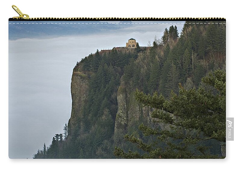 Fog Zip Pouch featuring the photograph Vista House above the fog by John Christopher