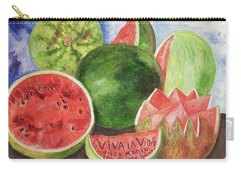 Frida Kahlo Zip Pouch featuring the painting Viva la vida by Frida Kahlo