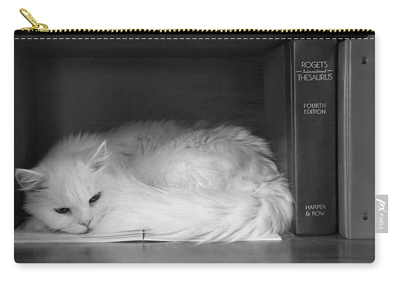 Cat Zip Pouch featuring the photograph Vocabulary by Osmosis - Cat and Thesaurus by Mitch Spence