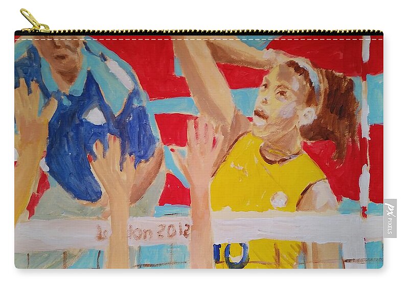 Volleyball Zip Pouch featuring the painting volleyball match III by Bachmors Artist
