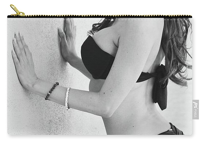 Black And White Zip Pouch featuring the photograph Voula Black and White Bikini by Ace Micheals