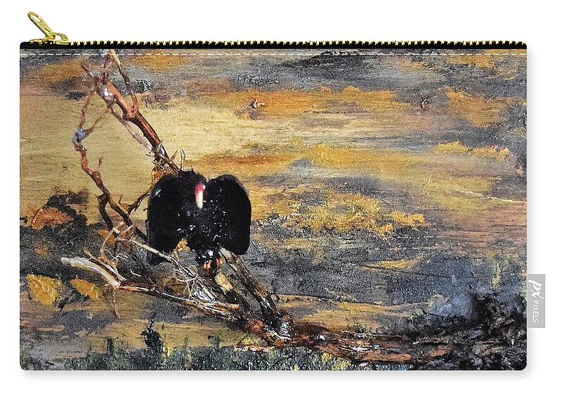 Vulture Carry-all Pouch featuring the painting Vulture with Oncoming Storm by Roger Swezey