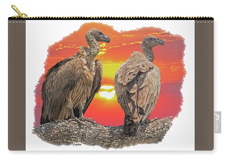 Vultures Zip Pouch featuring the photograph Vultures At Sunset by Larry Linton