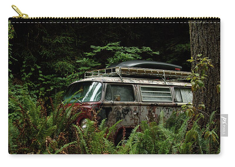 Beetle Zip Pouch featuring the photograph VW Hides in the Woods by Richard Kimbrough