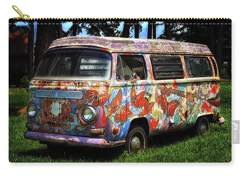 Volkswagen Zip Pouch featuring the photograph VW Psychedelic Microbus by Bill Swartwout