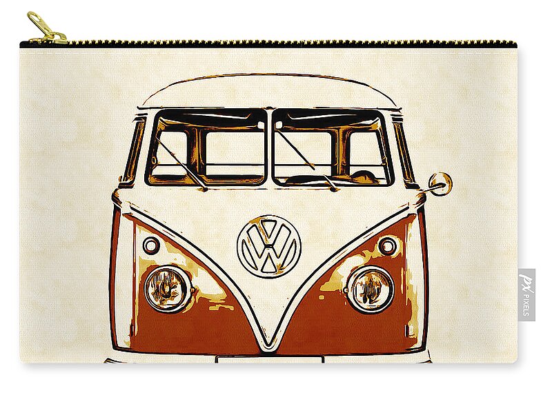 Vw Zip Pouch featuring the painting VW Van Graphic Artwork Orange by Edward Fielding