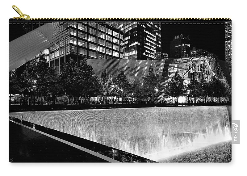 Architecture Zip Pouch featuring the photograph W T C Fountains B W by Rob Hans