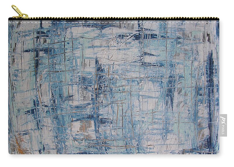 Abstract Painting Zip Pouch featuring the painting W26 - blue by KUNST MIT HERZ Art with heart
