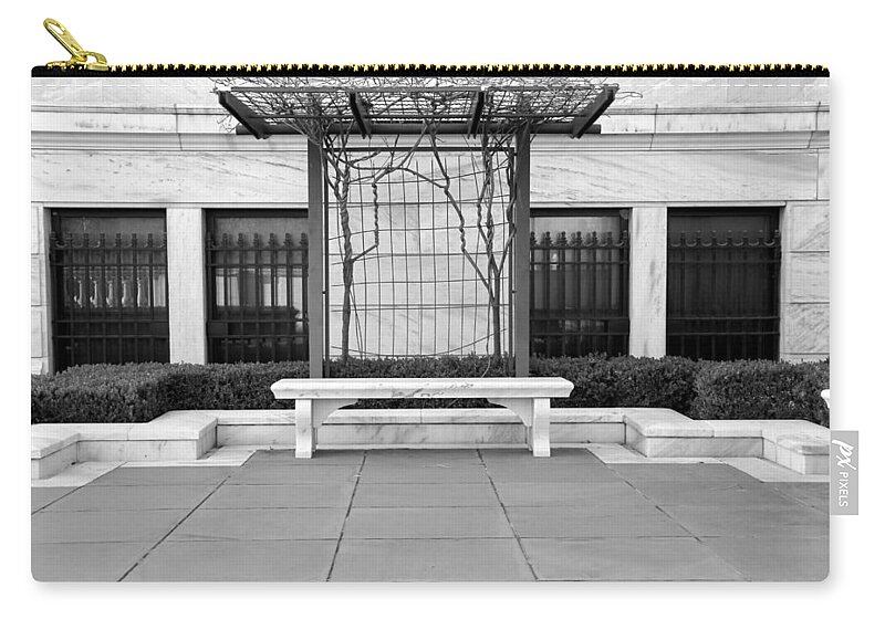 Black And White Photograph Zip Pouch featuring the photograph Wade Park Arbor bw by Valerie Collins