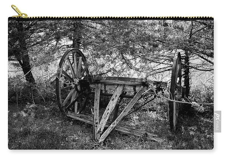 Abandoned Zip Pouch featuring the photograph Wagon Tongue - 2 - Black and White by K Bradley Washburn