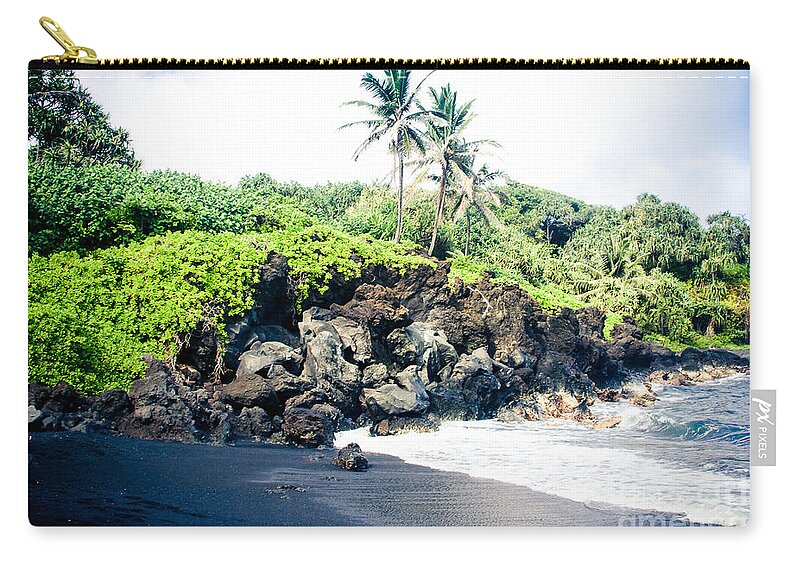 Waianapanapa Zip Pouch featuring the photograph Waianapanapa Black Sand Beach Pailoa Bay Hana Maui Hawaii by Sharon Mau