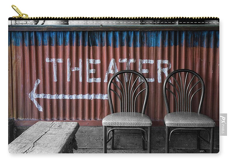 Theater Zip Pouch featuring the photograph Corrugated Metal Theater Sign by Jason Fink