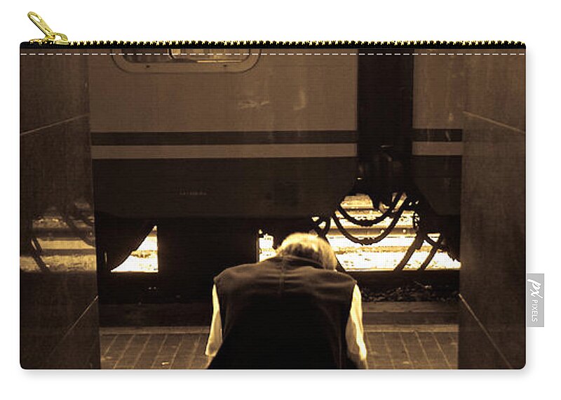 Train Zip Pouch featuring the photograph Waiting for the train by Scott Sawyer