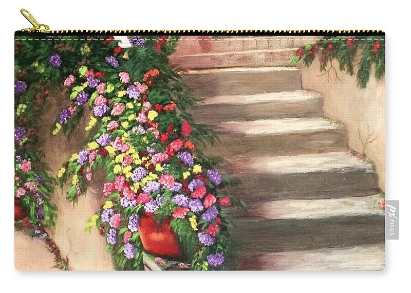 Flowers Zip Pouch featuring the painting Waiting Patiently by Marlene Little